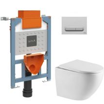 82cm support frame + sat rimless toilet + Soft-close seat + Matt chrome plate (VUNI82FUSIONTQ-5) - Vitra