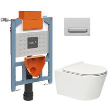 82cm support frame + sat rimless toilet + Softclose seat + Matt chrome plate (VUNI82BREVIS-5) - Vitra