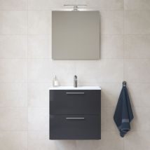 Mia Bathroom Unit, Mirror, Washbasin, and led Lighting, 59 x 61 x 39.5 cm - Glossy Anthracite (MIASET60A) - Vitra