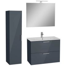 Vitra - Set Mia conjunto de muebles 79x61x39,5 cm con espejo, lavabo, iluminación led + armario 145x35x35cm, Antracita alto brillo
