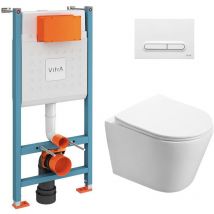 Vitra - Pack Conjunto bastidorV-Fix Core + Inodoro sin brida sat Infinitio + Placa blanca brillante
