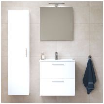 Vitra - Set Mia juego de muebles 59x61x39,5cm con espejo, lavabo, iluminación led + armario 145x35x35cm, Blanco alto brillo