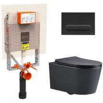 Vitra Vitra V8 Extra-flat cistern + SAT Black Rimless wall hung toilet + Matt black flush plate (V8-768BLACKSAT-B)