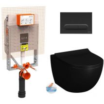 Toilet set V8 Extra-flat frame + Matt black Sento Rimless toilet + Matt black flush plate (V8-768BLACKSENTO-B) - Vitra