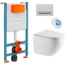 Vitra - V-Fix Core Pack Stützrahmen + spülrandlose SAT-Toilette + SoftClose-Sitz + matt verchromte Platte (V-FixFusionTQ-5)