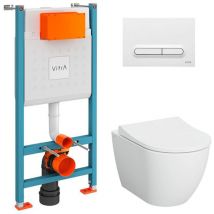 Vitra V-Fix Core Pack WC bâti-support + WC sans bride Vitra S60 + Abattant SoftClose + Plaque blanc (V-FixS60-4)