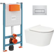 Vitra - V-Fix Core WC-Rahmenpaket + sat Brevis flanschlose Toilette + helle Chromplatte (V-FixBrevis-8)