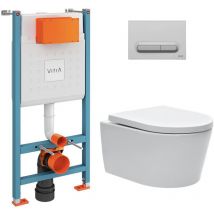 Vitra - WC-Paket V-Fix Core-Träger + wc sat ohne Flansch und unsichtbare Befestigungen + matte Chromplatte (V-FixSATrimless-5)