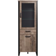 Trendteam - Vitrina 2 puertas, una con vidrio templado y 1 cajón L70 cm - emile