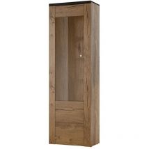 Meublorama - Vitrina alta diseño de 1 puerta colección santiago. Color roble y negro efecto madera.