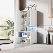 Vitrina blanca 80x38x170cm alto, mueble de cocina, despacho/salón/cocina, multiusos, led, aglomerado, blanco