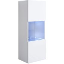 Vitrina colgante Armario Mueble de Salón Vitrina de pared led 1 puerta 40x126x29cm Modelo Luke V3 Blanco brillo