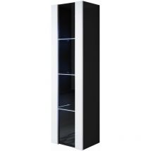 Vitrina colgante Armario Mueble de Salón Vitrina de pared LED 1 puerta 40x165x29cm Modelo Luke V5 Negro y Blanco brillo