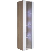 Lettiemobili - Vitrina colgante Armario Mueble de Salón Vitrina de pared led 1 puerta 40x165x29cm Modelo Luke V5 Sonoma mate y Blanco brillo