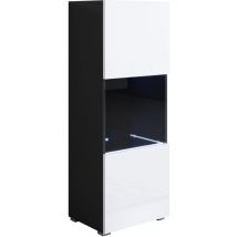 Lettiemobili - Vitrina con Patas 2cm Armario Mueble de Salón Vitrina de pared led 1 puerta 40x128x29cm Modelo Luke V3 Negro y Blanco brillo