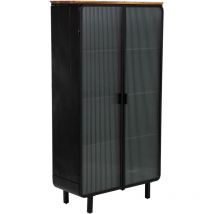 Wanderlust Deco - Vitrina de metal, madera y vidrio 2 puertas, negro84x35,8x152h cm