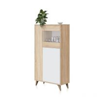 Mirakemueble - Vitrina Kikua Plus Blanco Artik (Blanco Mate) - Roble Canadian (ancho) x 142cm (alto)