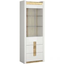 Petits-meubles - Vitrina 1 puerta 2 cajones con led Helios Blanco lacado y Madera