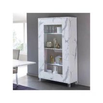 Vitrine 2 portes marbre blanc brillant à LEDs - carrare - l 100 x l 47 x h 191 cm