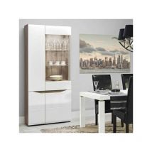 Vitrine 4 portes Blanc/Chêne à led - oniel - l 80 x l 40.5 x h 193 cm