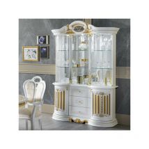 Vitrine 5 portes battantes 3 tiroirs Blanc/Or à led - adele - l 139 x l 50 x h 213 cm