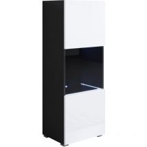 Lettiemobili - Vitrine avec pieds 2 cm avec led 1 porte Meuble de Rangement avec pieds 40 x 128 x 29cm 3 compartiments Modèle Luke V3 Noir et Blanc