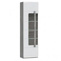 Vitrine 209 cm 1 porte blanc laqué décor bois gris avec led - alexiane