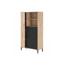 Vitrine pour salon 77x141x33 cm avec deux portes en chêne noeuds et gris anthracite - Firenze