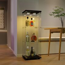 Ausstellungsvitrine Aus Gehärtetem Glas, 3 Einlegeböden Mit Led-beleuchtung – 42 X 36 X 125 Cm – Schwarz