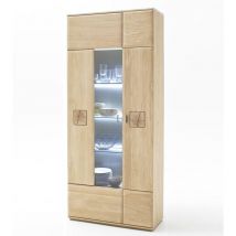 Pegane - Vitrine en chêne massif Bianco + led - L.90 x H.208 x P.38 cm