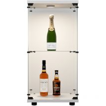 Vitrine en verre 2 étagères avec led, 86x40x36cm, étagère en verre sur pied, blanc