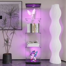 Eifson - Vitrine en verre éclairée led 164x42x35 cm,avec 4 étagères, porte simple, verre trempé, sur pied, adaptée pour salon chambre bureau - Noir