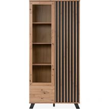 Vitrine Medan52A 2 Türen und 2 Schubladen aus anthrazitfarbener Eiche