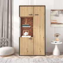 Vitrine Mit 1 Glastür, 3 Verstellbaren Einlegeböden Und Led 15 Farben, Modern, Aus Mdf, Natur, 77,5×40×150 Cm