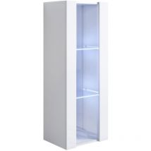 Muebles Bonitos - Vitrine murale 1 porte avec led Meuble de Rangement suspendu 40x126x29cm 3 compartiments Modèle Luke V2 Blanc Finition brillante