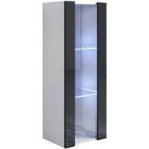 Muebles Bonitos - Vitrine murale 1 porte avec led Meuble de Rangement suspendu 40x126x29cm 3 compartiments Modèle Luke V2 Blanc et Noir Finition