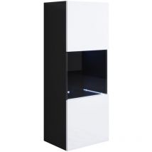 Lettiemobili - Vitrine murale 1 porte avec led Meuble de Rangement suspendu 40x126x29cm 3 compartiments Modèle Luke V3 Noir et Blanc Finition