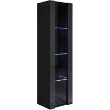 Lettiemobili - Vitrine murale 1 porte avec led Meuble de Rangement suspendu 40x165x29cm 4 compartiments Modèle Luke V5 Noir Finition brillante