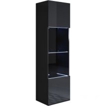 Vitrine murale 1 porte avec LED Meuble de Rangement suspendu 40x165x29cm 4 compartiments Modèle Luke V6 Noir Finition brillante