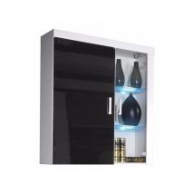 Armoire murale Odebeli 101, Blanc + Noir brillant, 111x90cm, Le nombre de portes: 035cm, mdf, Stratifié, Verre, led