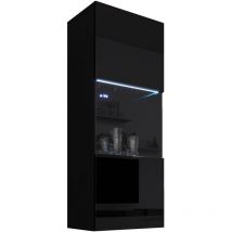 Lettiemobili - Vitrine Murale Verticale avec led Meuble de Rangement 40x126x29cm 3 compartiments 1 porte 1 vitrine Modèle Nora V3 Noir Finition