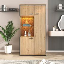 Vitrine style scandinave avec LED - 3 portes 8 compartiments - Naturel