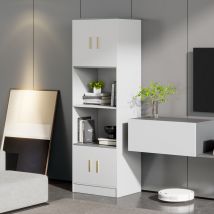 Vitrine sur pied 60x40x180 cm blanc - 4 portes avec un compartiment ouvert au milieu avec charnières à fermeture silencieuse - buffets hauts de