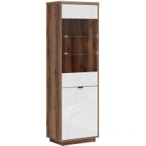 Vitrine Sven mit 2 Türen, Weiß und Holzoptik, 201cm