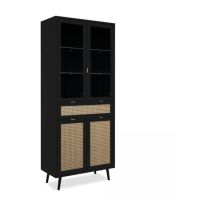 Vitrine Vienna52a Mit 4 Türen Und Schwarzer Schublade Mit Fronten In Korboptik