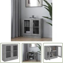 The Living Store Vitrinenschrank Betongrau 82,5x30,5x80 cm Holzwerkstoff - Bücherregal - Regal - Vitrine - Holzschrank - Wohnzimmermöbel