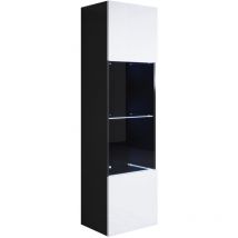 Vitrinenschrank mit led Hängeschrank Vitrine Wohnzimmer 1 Tür 4 Fächer 40x165x29cm Modell Luke V6 Schwarz und Weiss Glanz