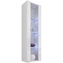 Vitrinenschrank mit led Hängeschrank Vitrine Wohnzimmer 1 Tür 4 Fächer Weiß Matt 40x170x29cm Modell Nora V5