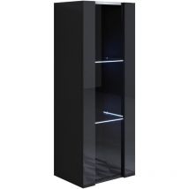 Vitrinenschrank mit led Hängeschrank Vitrine Wohnzimmer 1 Tür 3 Fächer 40x126x29cm Modell Luke V2 Schwarz Glanz
