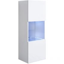 Vitrinenschrank mit led Hängeschrank Vitrine Wohnzimmer 1 Tür 3 Fächer 40x126x29cm Modell Luke V3 Weiss Glanz